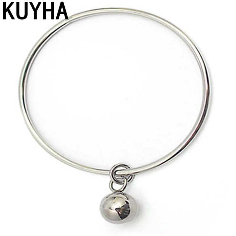 Stainless Steel Ladies Dangle Disc Pendant Wristband Metal Silver Color Wiring Charms Bracelets with Beads Ball Women Jewelry