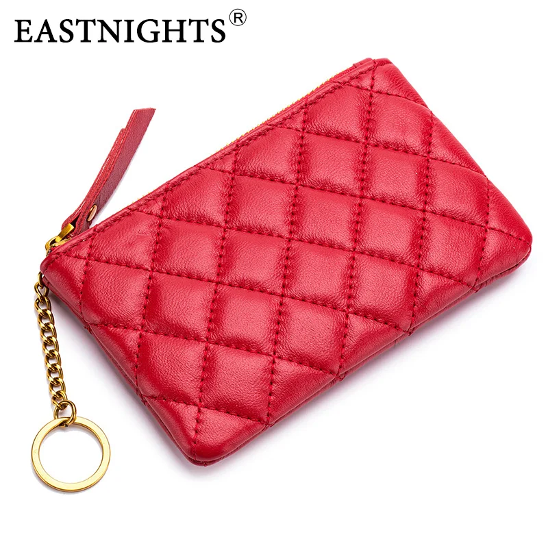 

Sheepskin Genuine Leather Coin Purse Women Fashion Zipper Mini Rubber Money Pouch Female Credit Card Holder with Key Ring