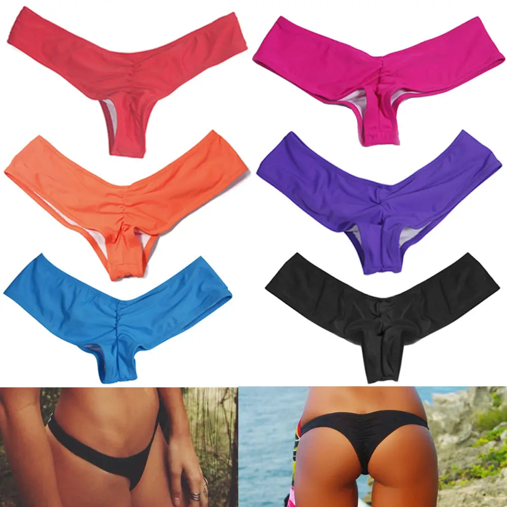 QuanMiao Sexy Women Brazilian Bikini Lady Swimwear Hot V Style Thong Cheeky Beach Bottom