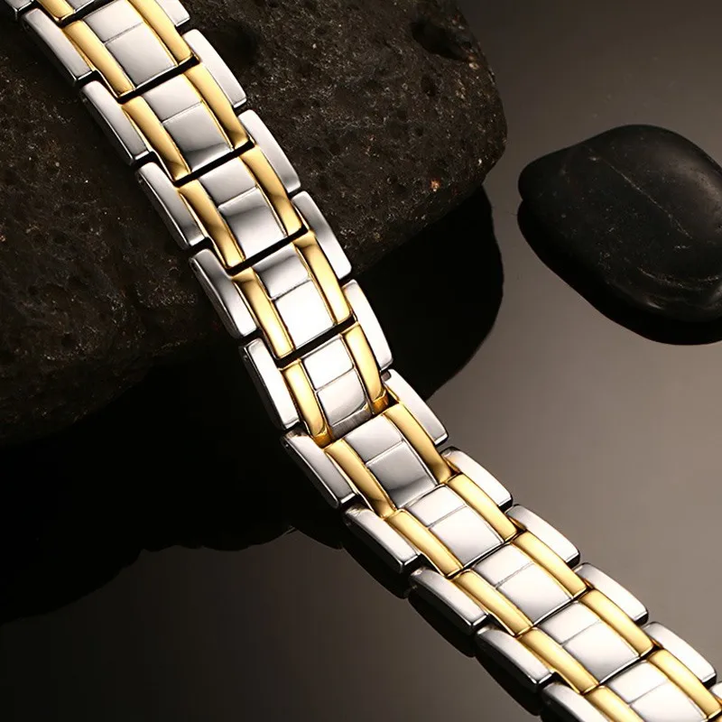 Vinterly Magnetic Bracelet Male Health Energy 15mm Gold-color Chain Wristband High Magnet Germanium Jewelry Stainless Benefits