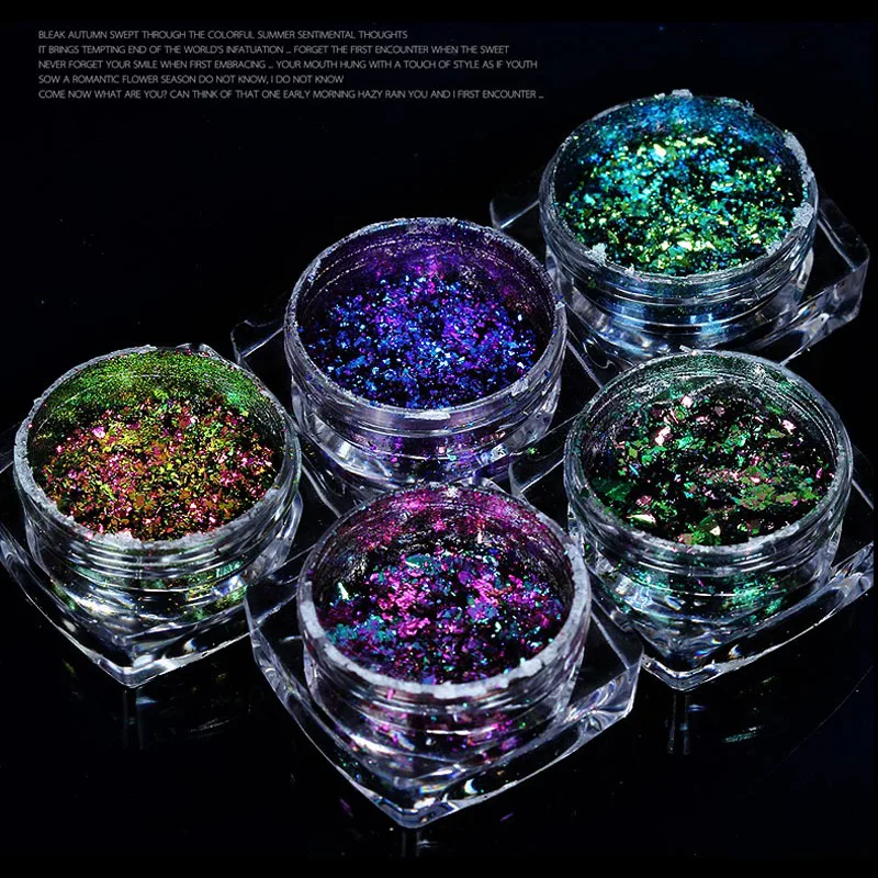 1 Box Chameleon 3D DIY Flakes Sequins Nail Glitter Powder Dust Mirror Chrome Pigment Nail Art Sheets Decorations