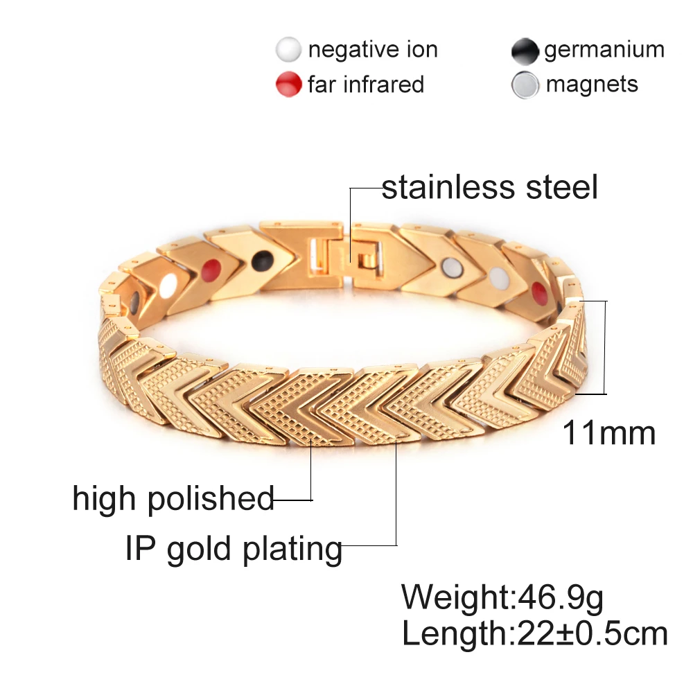 Vinterly Energy Magnetic Bracelet Bangles for Women Men Chain Link Stainless Steel Bracelet Femme Health Germanium Jewellery