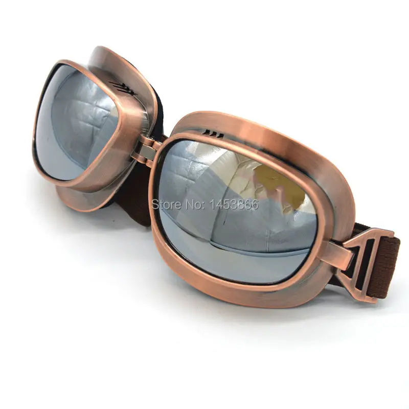 Evomosa Motocross Helmet Goggles Glasses Silver Lens Vintage Copper Scooter Pilot Biker Copper For Cafe Racer Dirt Bike