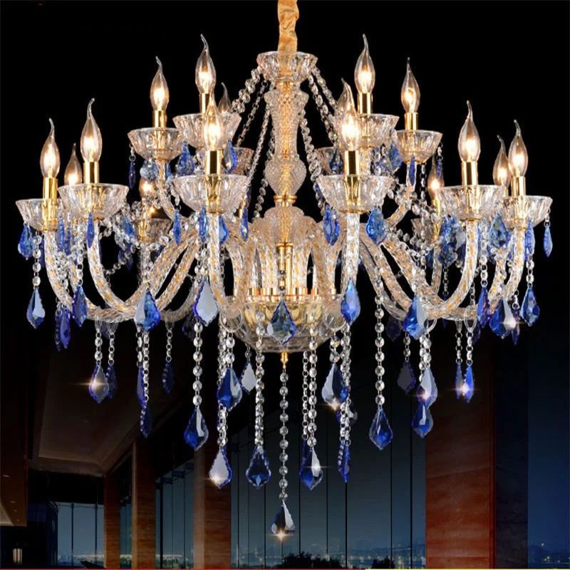 

European luxury blue crystal chandelier living room dining room bedroom Mediterranean LED Candle Chandelier free shipping