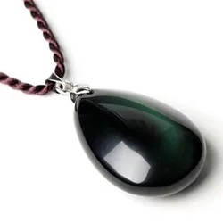 Natural Black Obsidian Stone Water Drop Pendants Rope Necklaces Lucky for Men Women Safety Amulet Stone Jewelry JoursNeige