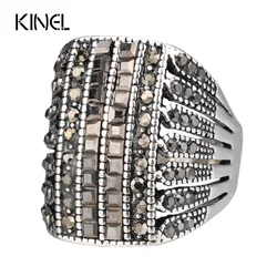 Kinel Punk Rock Black Crystal Rings For Women Vintage Wedding Party Accessories Love Gift Fashion Big Butterfly Ring