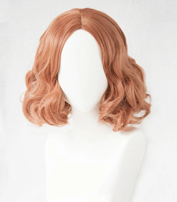 Perruque de Cosplay courte et bouclée P5 Persona 5 Haru Okumura, cheveux mixtes Orange rose, perruque résistante à la chaleur + bonnet de perruque