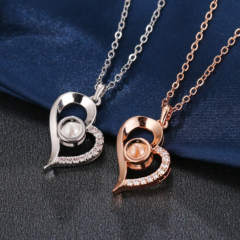 Emmaya Brand New Rose Gold color 100 Language I love You Necklace Memory Projection Pendant Wedding Letter Drop Shipping