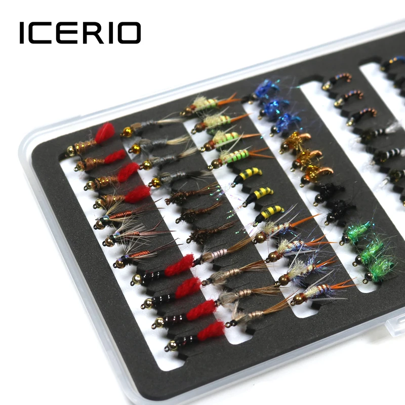 ICERIO 80PCS Midge Larvae Pupa Stonefly Nymphs Flies with Box for Trout Fishing Fly Lures Baits