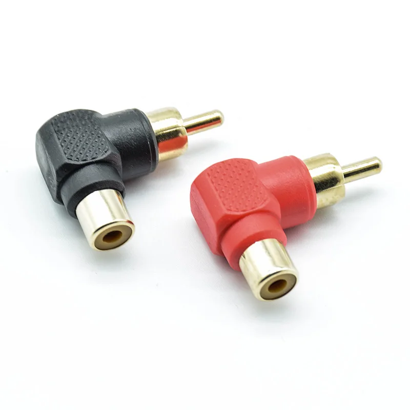 2 sztuk 90 stopni złącze RCA kątowe wtyczki adaptery męski na żeński M/F 90 stopni łokcia Audio adapter