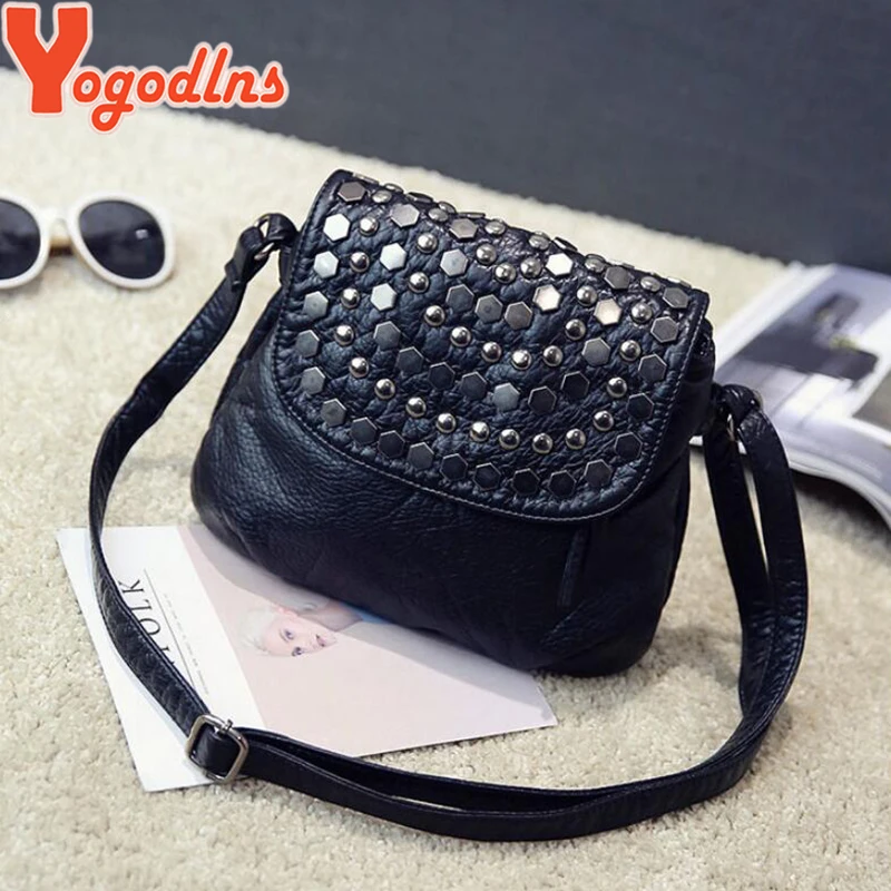 Yogodlns Fashion Black Enveljavascope Women Clutch Rivet Girls Leather Party Purse Small Shoulder Handbag Evening Messenger Bags