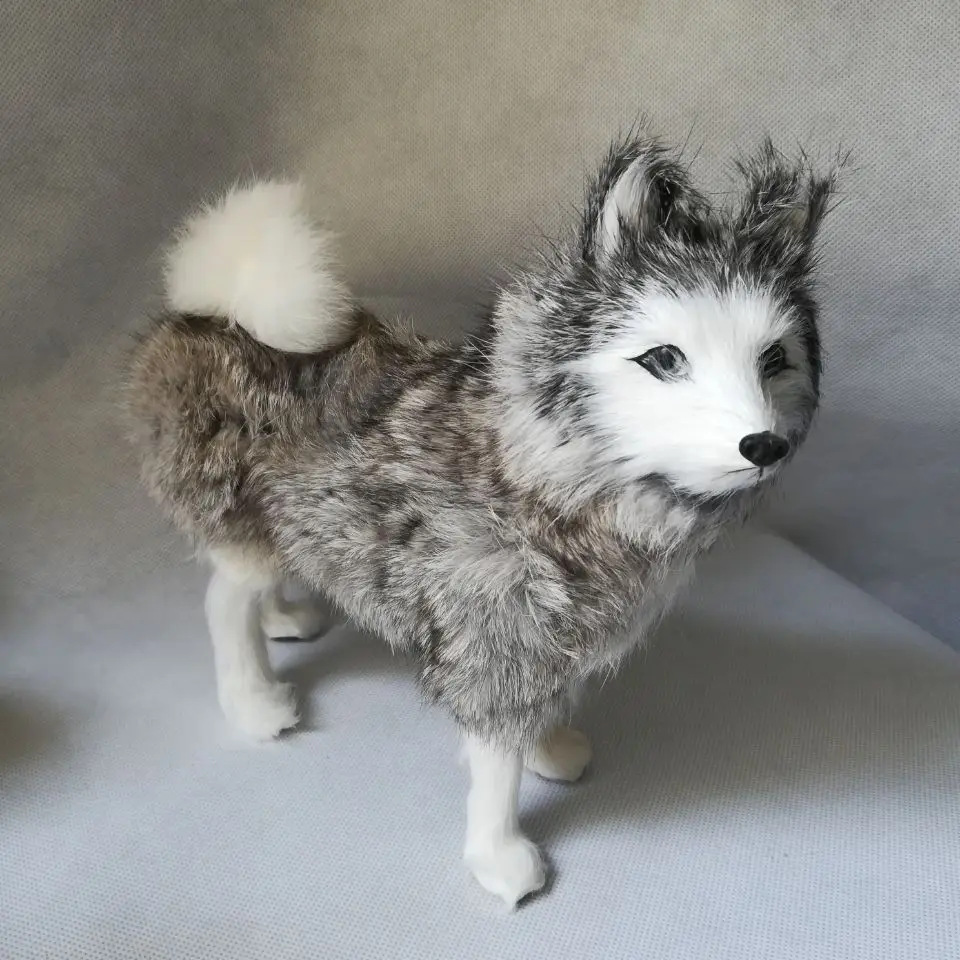 

real life toy gray husky model about 23x20cm plastic &furs standing dog model home decoration,toy gift h0128