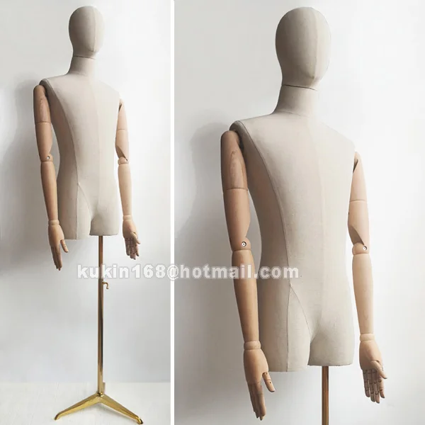 Muscle male mannequin with articulated wooden arms