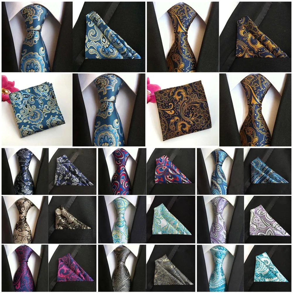 

Men Business Paisley Flower Necktie Pocket Square Ties Handkerchief Set Lot BWTHZ0206