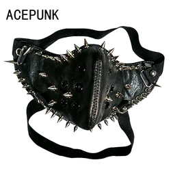 New Black PU Leather Fashion Half Face Punk Cosplay Anti-Dust Rivet Mask Cosplay Anti-Dust Steampunk Motorcycle Biker Masks