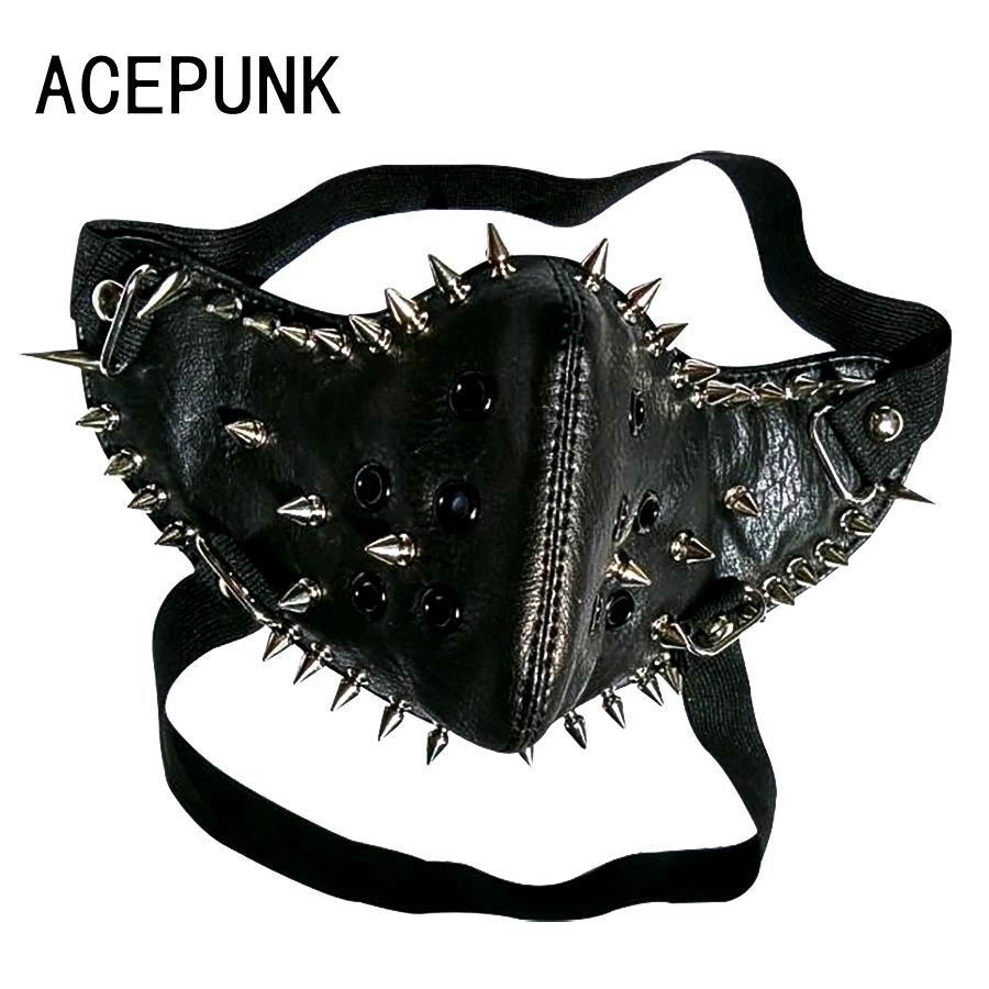 New Black PU Leather Fashion Half Face Punk Cosplay Anti-Dust Rivet Mask Cosplay Anti-Dust Steampunk Motorcycle Biker Masks