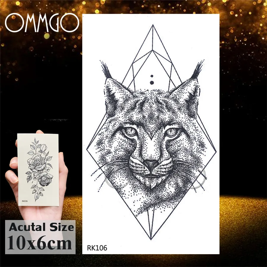 OMMGO Geometric Cat Line Temporary Tattoos Sticker Diamond Black Small Custom Tattoo DIY Body Art Wrist Fake Tatoos Women Men