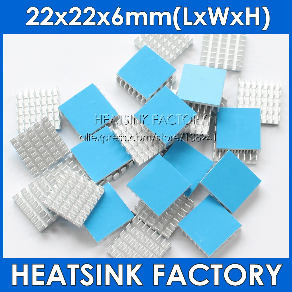 

22x22x6mm Silver Slotted Anodized Aluminum Heat Sink Cooler Radiator Heatsink With Thermal Conductive Heat Transfer Tape