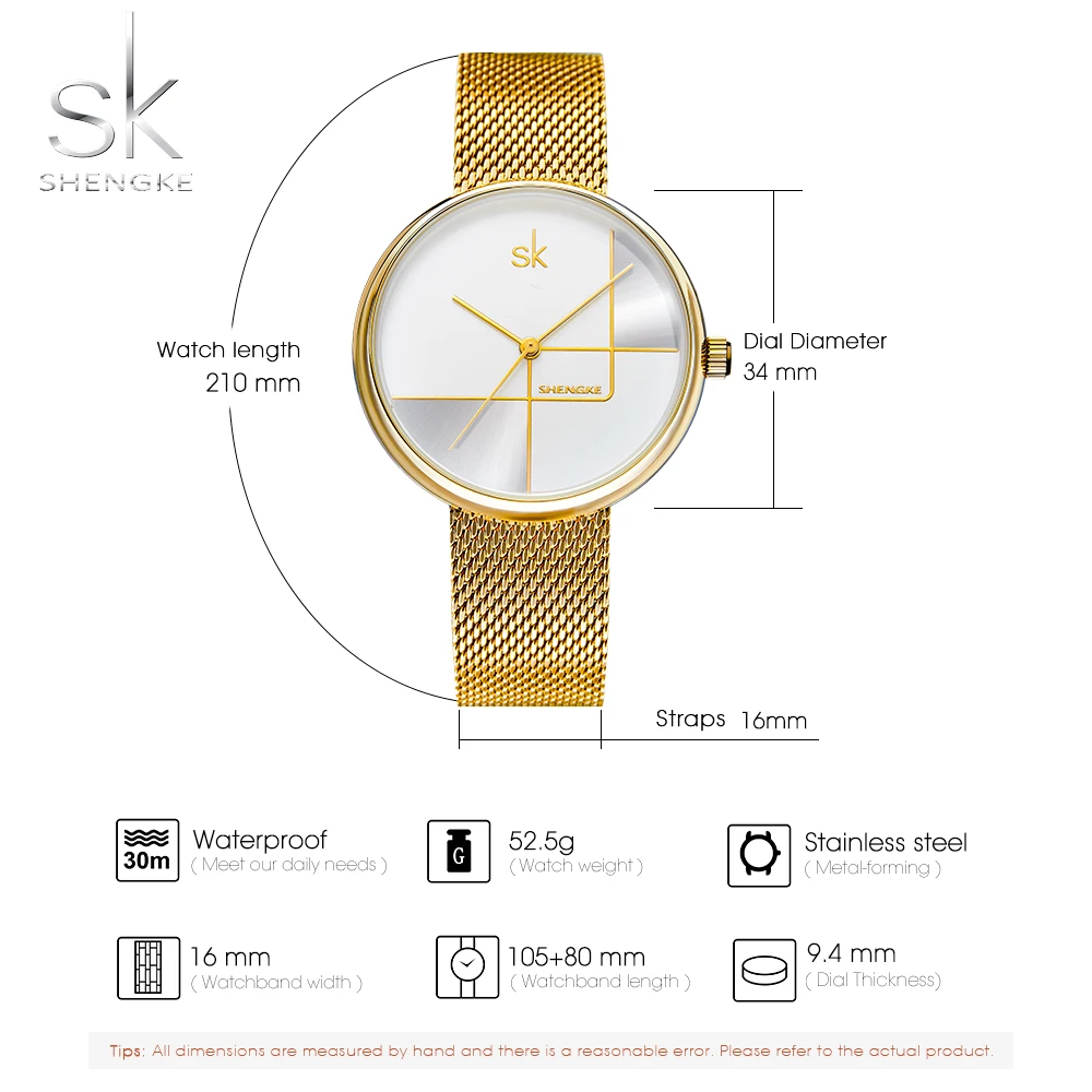 Shengke-Reloj de pulsera de acero de malla para mujer, accesorio de oro, de Milán, femenino