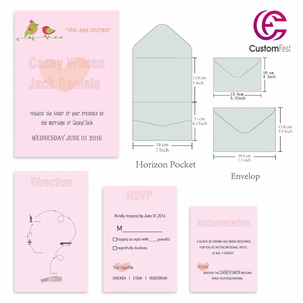 

30pcs/lot personalized pocket kit Kissing bird pocket envelop+matching envelop+card+RSVP free shipping PKEE006V103