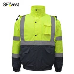 High Visibility Winter Waterproof Safety Bomber Jacket  Reflective Safety Parka Workwear