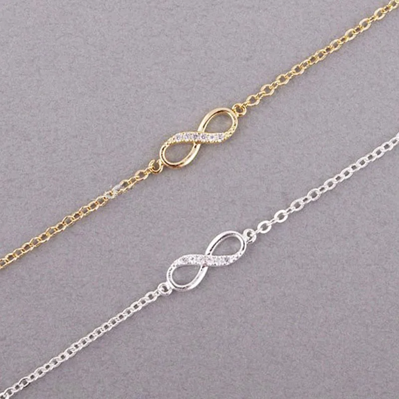 1 Set  Gold Silver Plated Infinity Endless Love Tiny Crytals Link Charm Necklace Jewelry Set Korean Style For Women Girls