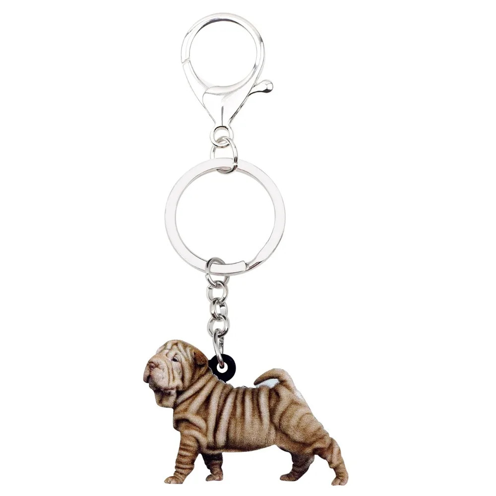 Bonsny Statement Acrylic Standing Shar Pei Dog Key Chains Keychain Rings Animal Jewelry For Women Girls Handbag Charms Gift Bulk