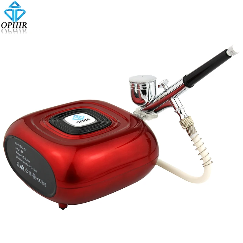 OPHIR Portable 0.3mm Airbrush Mini Air Compressor Kit for Nail Ar Makeup Professional Nail Tools _AC123R+AC004