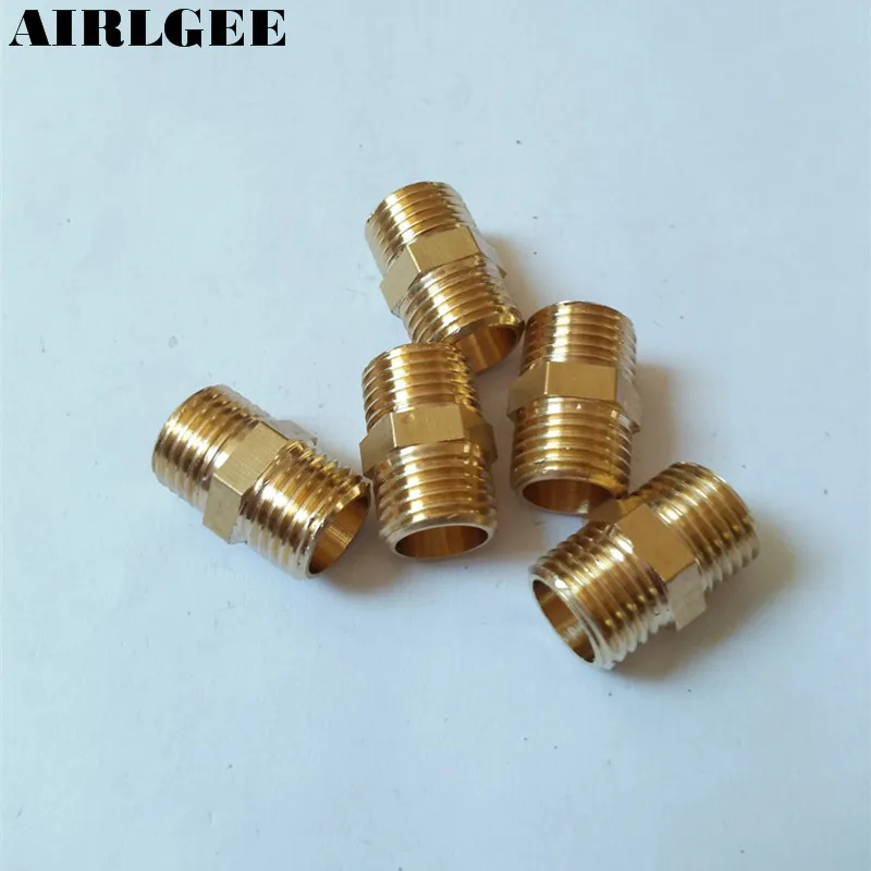 5 Pcs 1/4PT to 1/4PT Male to Male Thread Hex Nipple Fitting Pipe Connector