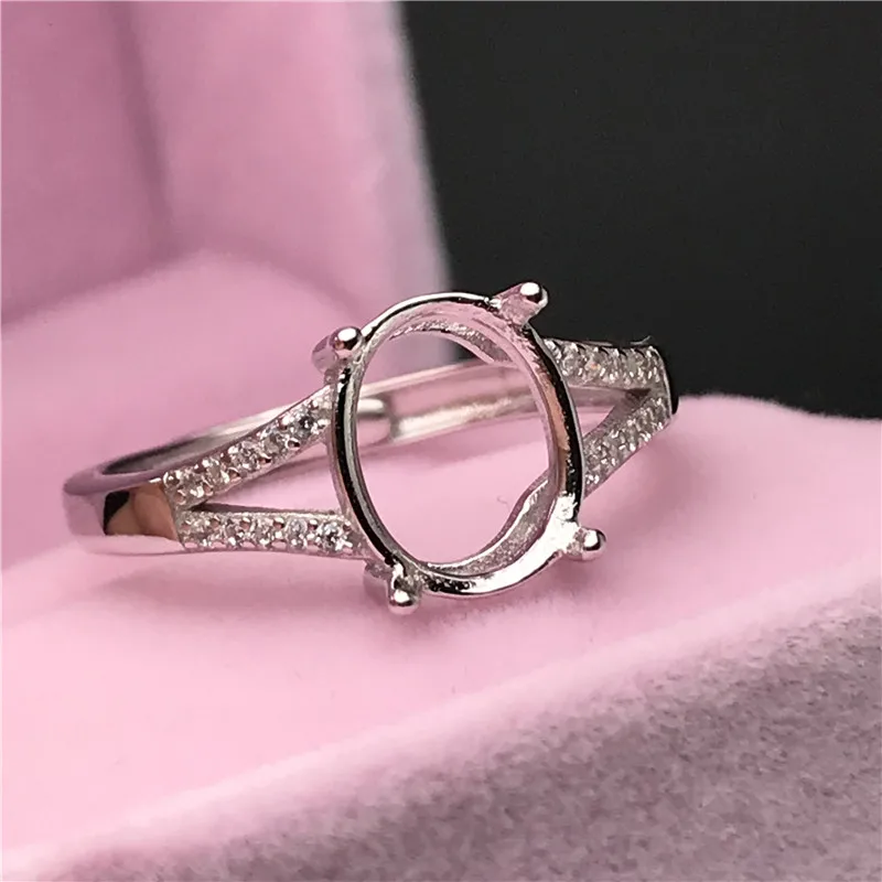 OVAL shape size 6X8-10x12mm rings basis S925 silver ring base shank prong setting stone inlaid jewelry fashion DIY women nice