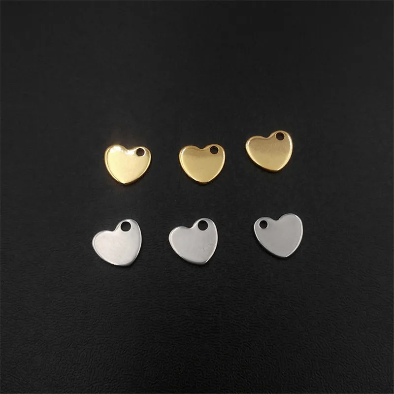 100pcs 10*9*1mm Stainless Steel Pendant Heart-shaped Pendant LOGO Tag  DIY Tail Pendant