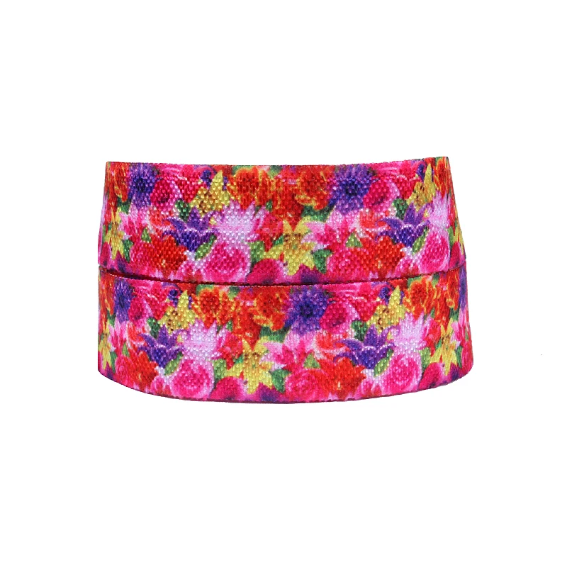

fold over elastic with flower print, heat transfer elastic ribbons