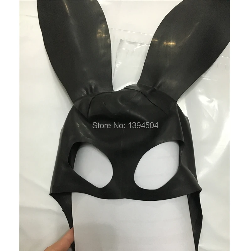 fast shipping sexy black latex christmas bunny rabbit mask hoods unisex fetish rubber party hood gummy with  hole plus size