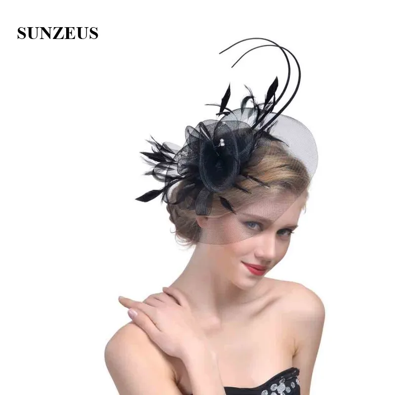 Weichen Tüll Gesicht Schleier Federn Fascinator Hüte für Braut Weiße Handgemachte Blumen mit Perlen Hochzeit Haar Zubehör SH29