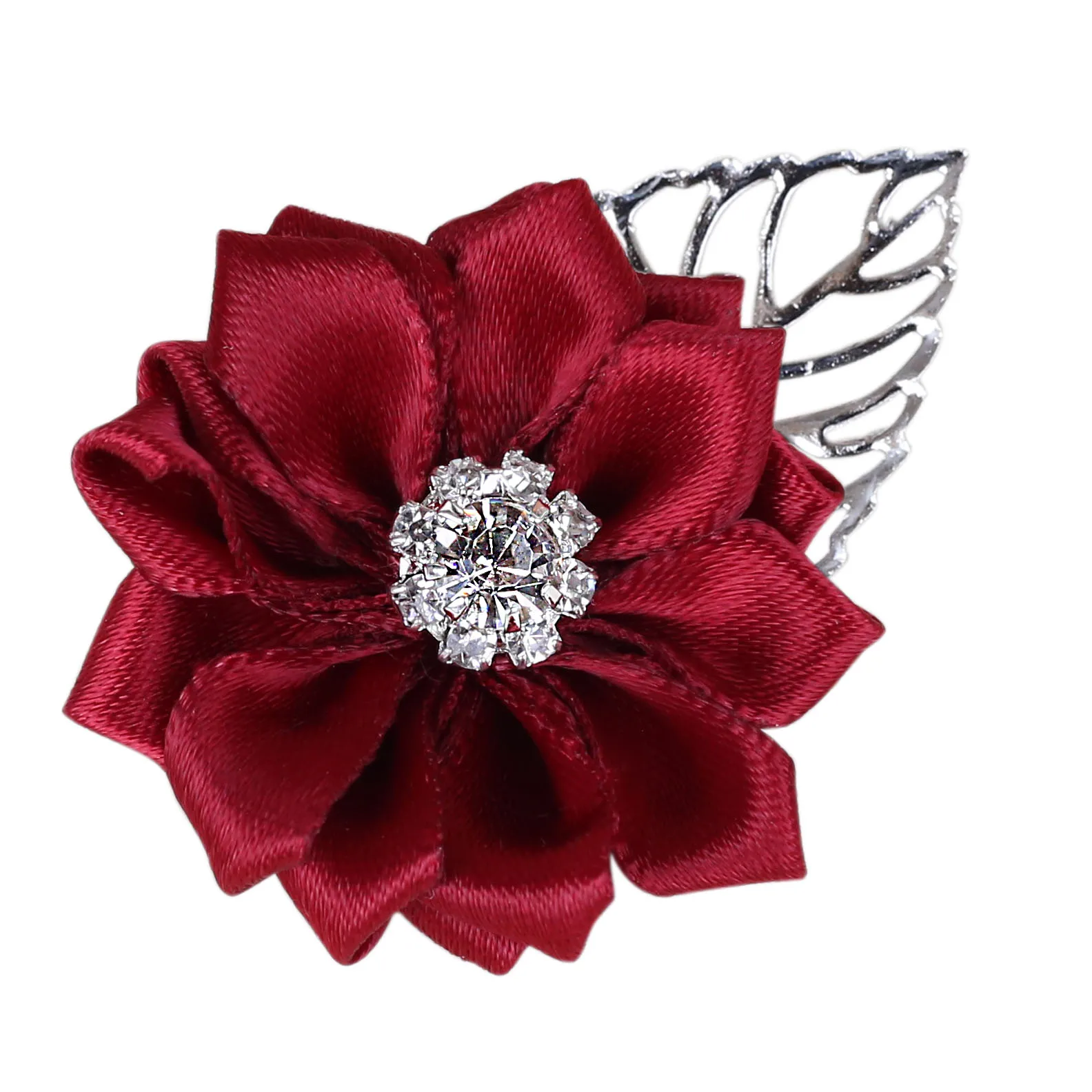 Flor artificial de Borgonha personalizável, Crystal Boutonniere, Best Men's Wedding Groomsmen, Prom Corsage, XH037