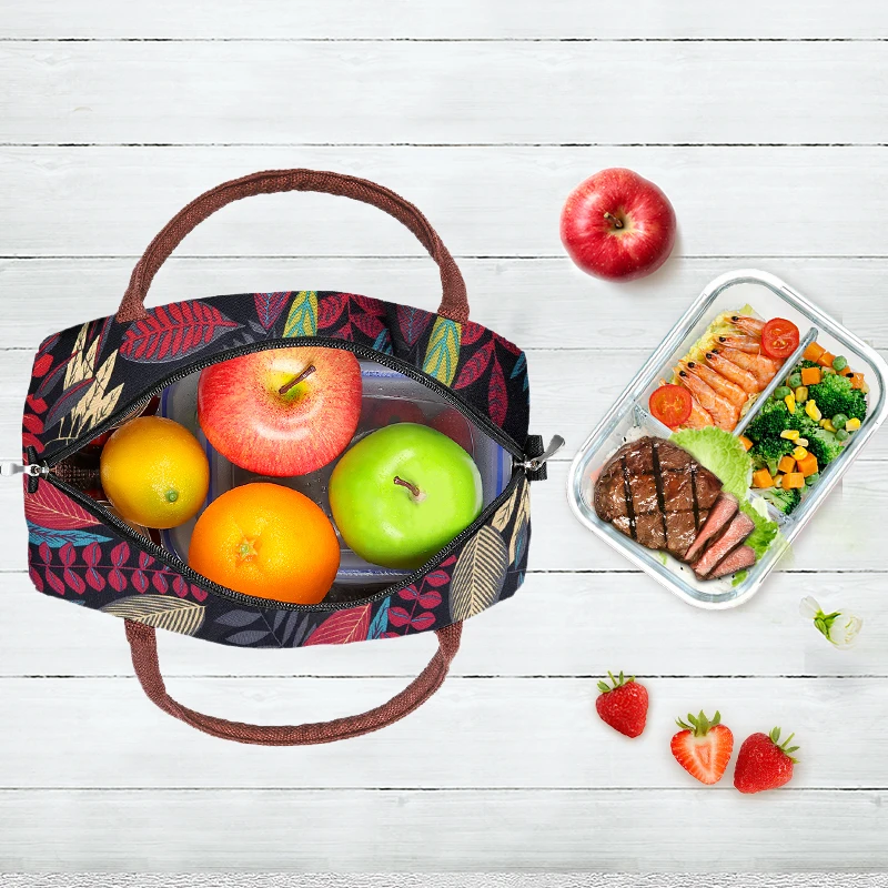 Aosbos Canvas Portable Cooler Lunch Bag Thermal Insulated Multifunction Food Bags Food Picnic Lunch Box Bag for Men Women Kids