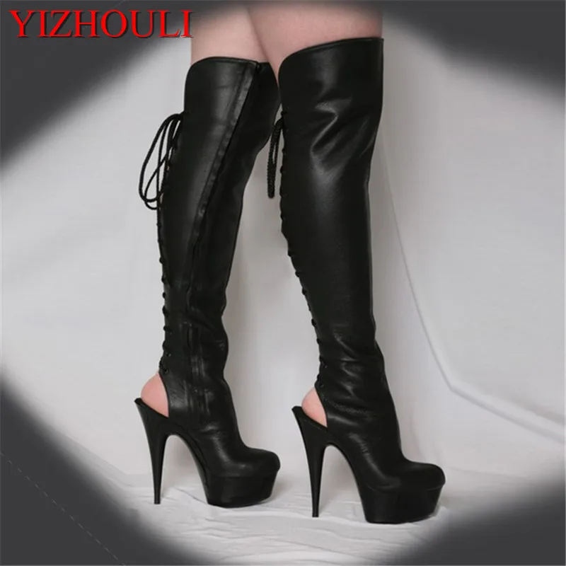 

15 cm sexy nightclub pole dancing boots, women summer 6 inches high heel to thigh, high boots