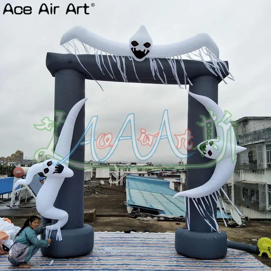 Customized Scary Inflatable Halloween Ghost Arch Classical Column Entrance Door Gate with Base for Events Archway