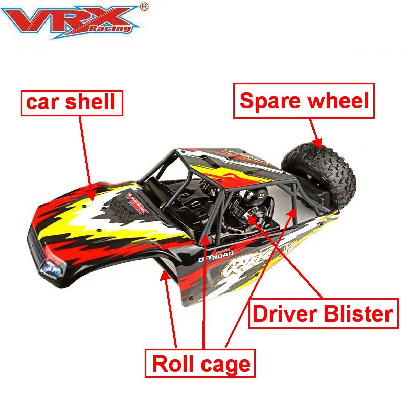 VRX Car Shell + Nylon Roll Cage + Spare Wheel + Driver Blister For VRX RH1043/1045 Octane 1/10 Rc Car Parts