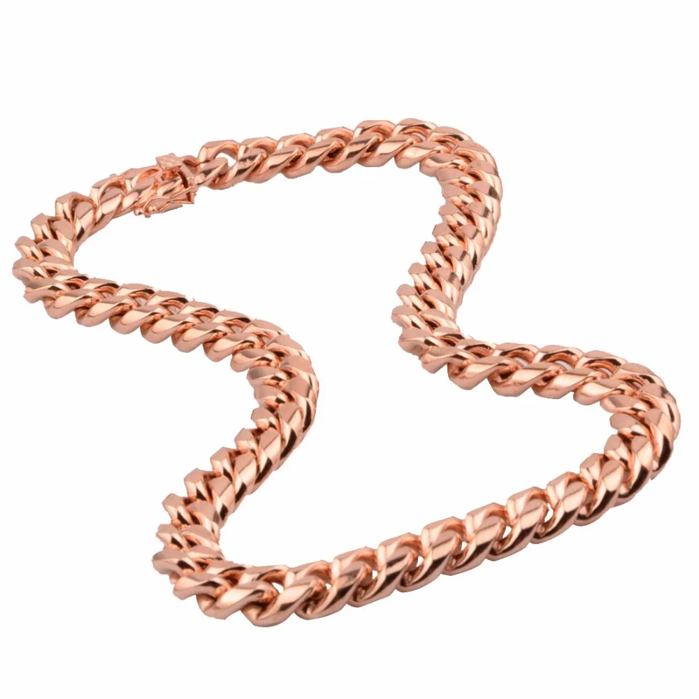 Hot Sale Chic Miami Cuban Chains For Men Hip Hop Jewelry Rose Gold Color Thick Stainless Steel  Wide Big Chunky Necklace Gift