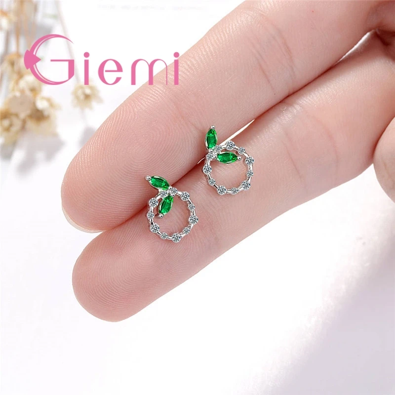 Hot Selling Genuine 925 Sterling Silver Round Shape Clear Cubic Zircon Crystal Women Female Stud Earrings Jewelry Factory Price