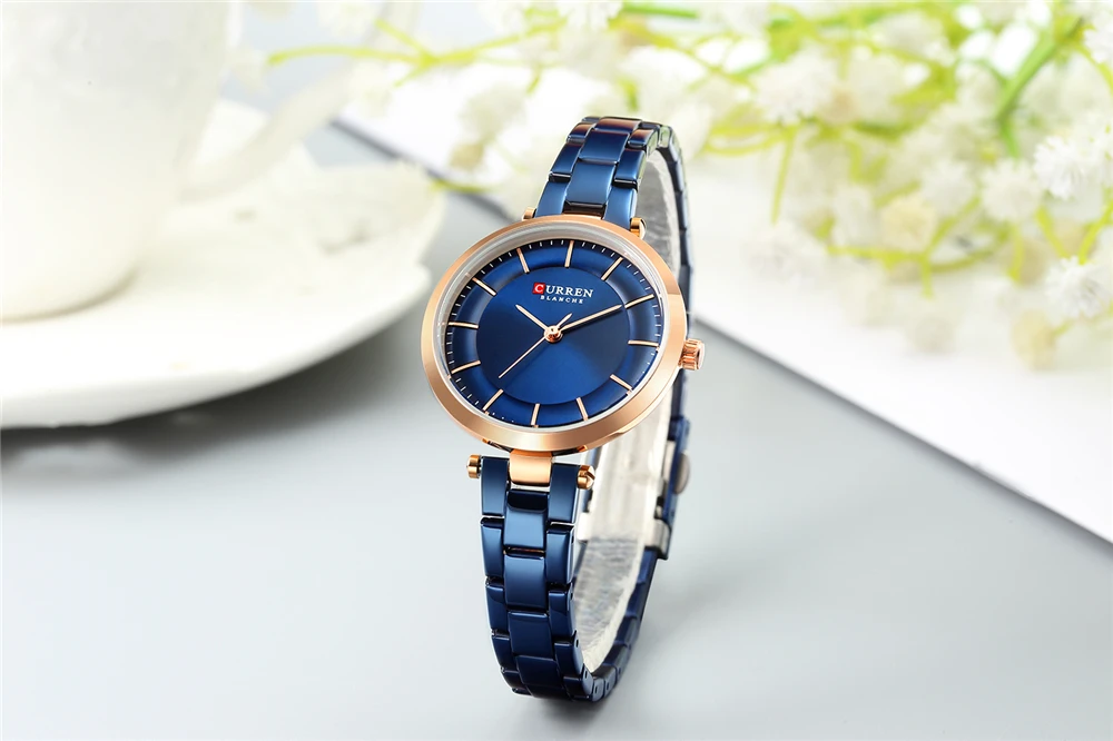 CURREN Women Fashion Watch Creative Lady Casual Watches Stainless Steel Band Stylish Desgin Blue Quartz Watch for Female