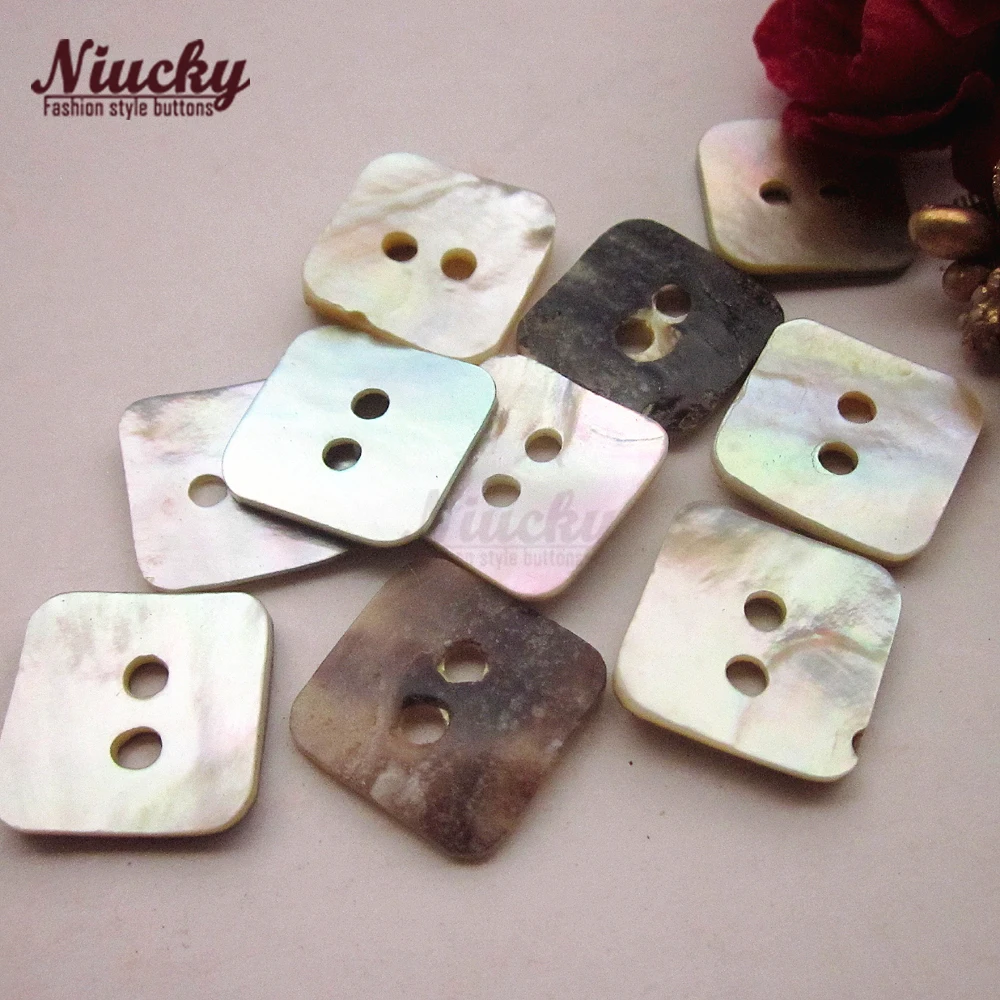 Niucky 19mm T2 Class 2 holes natural Akoya Pearl Square Shell Buttons Good quality Natural Shell Sewing Materials S0102-002