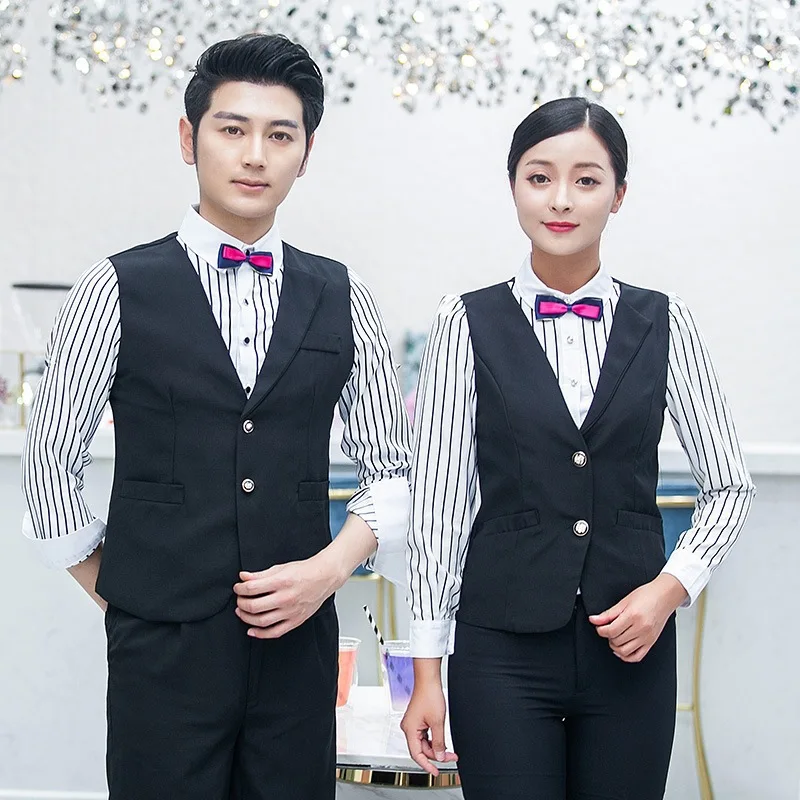 

Hotel Waitress Work Clothes Long Sleeves Uniform Jacket Barbecue Coffee Shop Restaurant Hot Pot Plus Size Waiter Shirt H2390