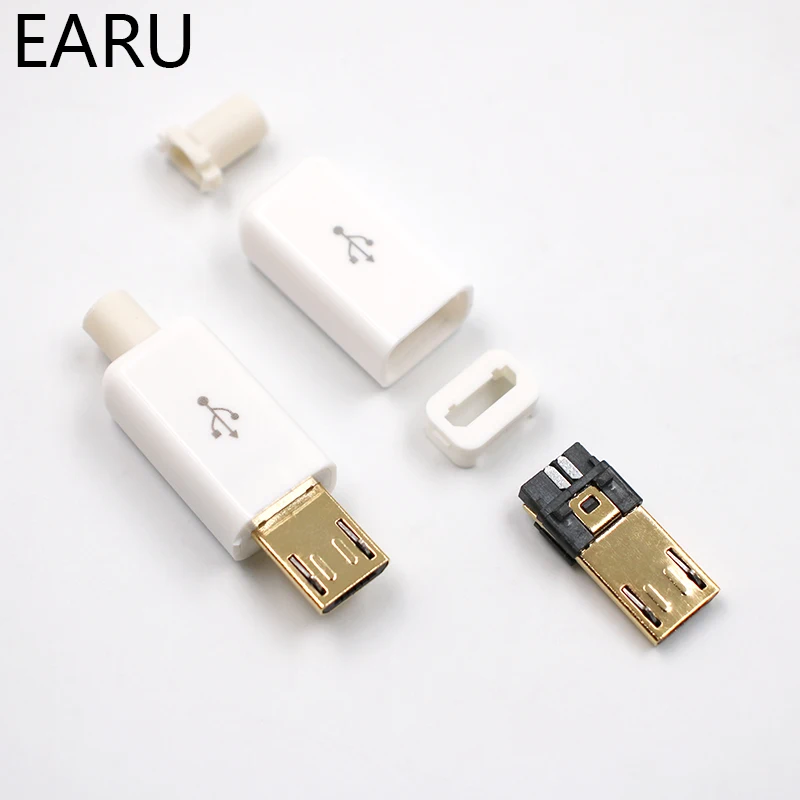 10pcs 6mm 8mm Micro USB 5PIN Welding Type Male Plug Connectors Charger 5P Tail Charging Socket 4 in 1 White Black Gold Plated