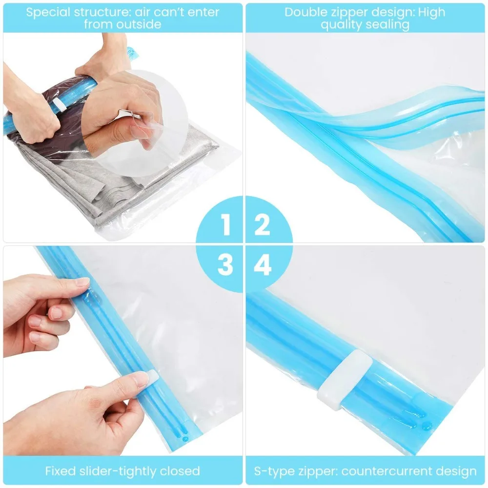 12Pcs Kleidung Kompression Lagerung Taschen Hand Rollen Vakuum Transparent Kleidung Verpackung Tasche Platzsparend Tasche für Home Reise