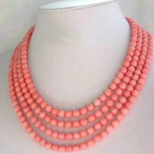 

FREE SHIPPING Fashion jewelry 4 Strands 7mm Pink Coral Necklace Noble style Natural Fine jewe fast SHIPPING