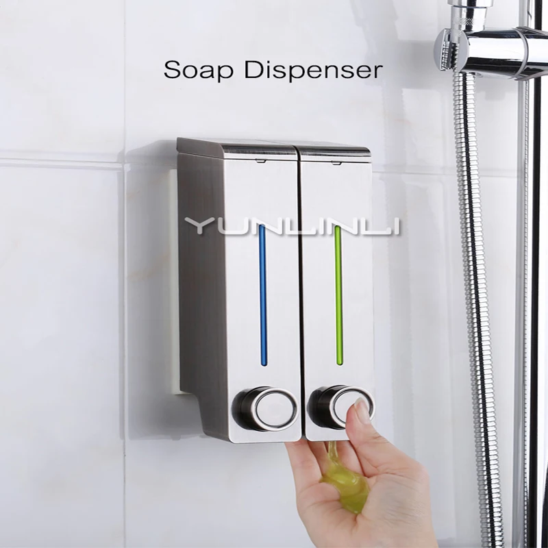 

Convenient Bathroom Punch-free Double Head Soap Dispenser Bathroom Shampoo Shower Wall-mounted Hand Sanitizer Bottle SD-320