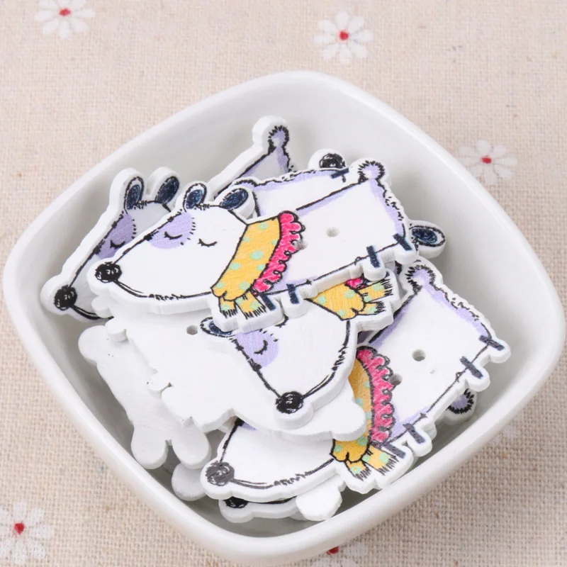 Mix Cartoon Dog Wooden Buttons Botones Handmade Accessories Decoration Sewing Scrapbooking Crafts DIY 40x30mm 20pcs MZ99-1