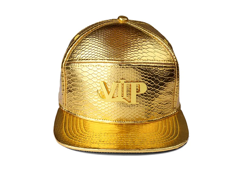 Hip Hop VIP Logo PU Leather Baseball Cap Rap 5 Panel Metal Casual Belt Buckle Snapback Hats Men Gold